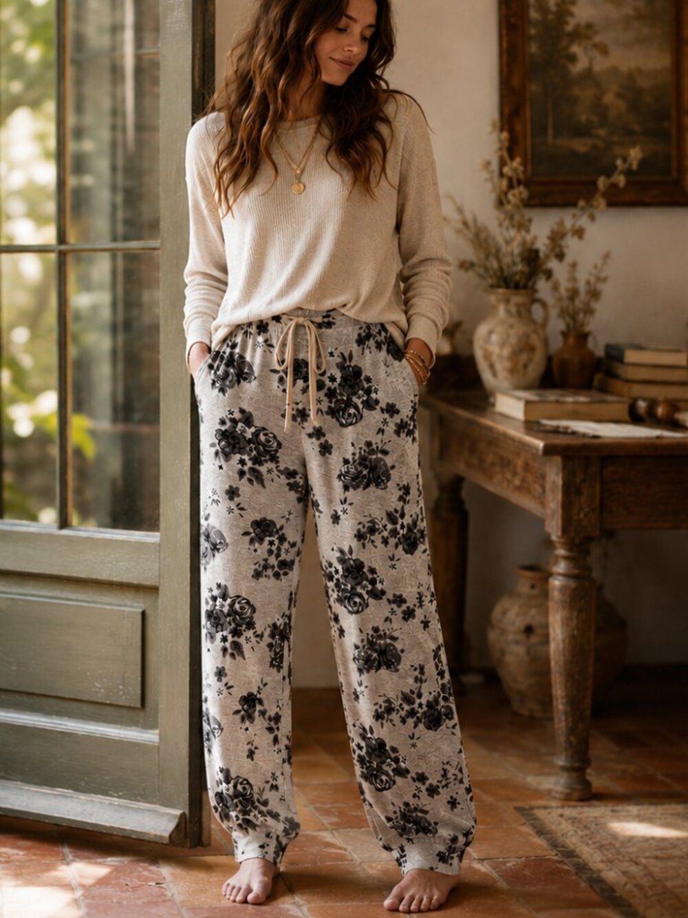 PJ Couture Hygge Floral Lounge Pants XL Romantic Cottagecore Cozy Grunge Fall